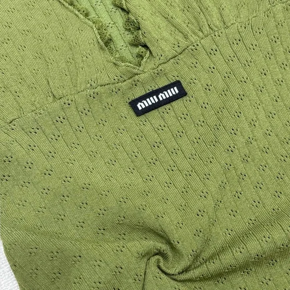 Miu Miu Lace Edging V-Neck Striped Dress - Picture 5 of 6